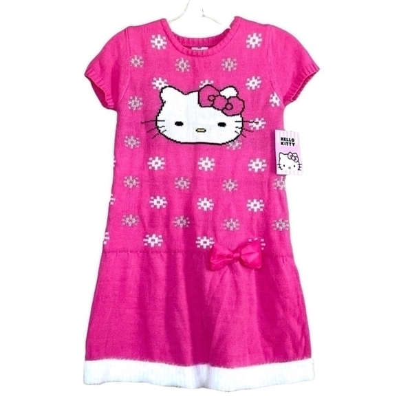 NWT Girls Dress HELLO KITTY Pink Sweater Dress Long Sleeve Dress - Picture 3 of 6
